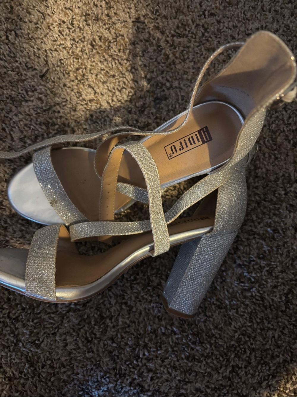 Bamboo Women's Glitter Block Heel Sandals - Silver